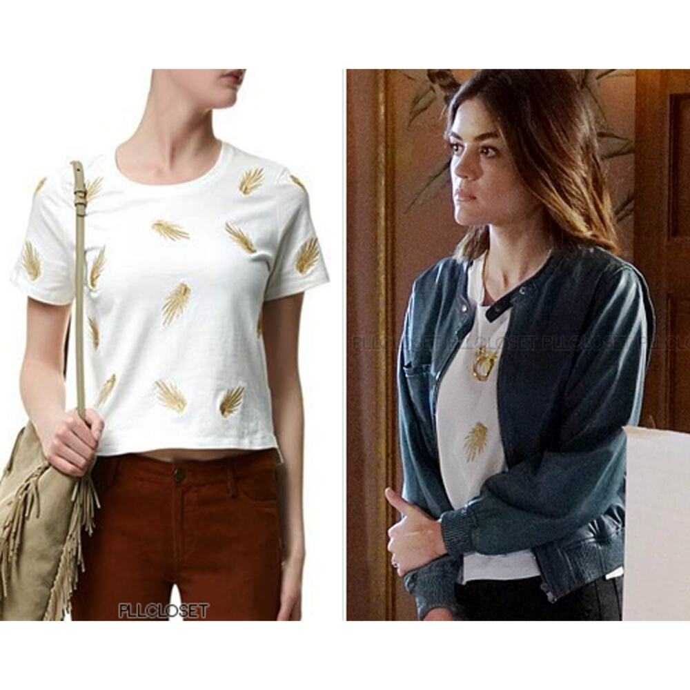 Maje Tampa Boxy White Tee Shirt, Gold Embroidered Palm Fronds, Large
